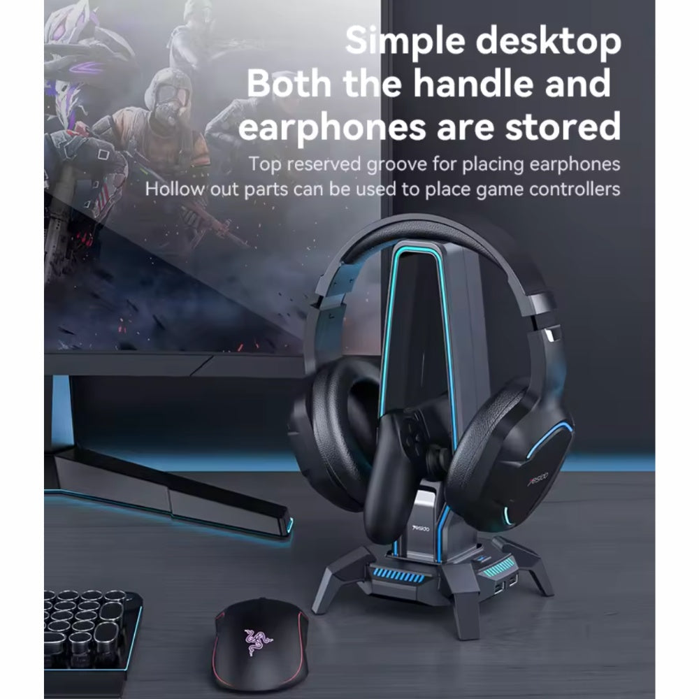 Yesido 3 in 1 Headset Stand with RCB Lights USB Hub Yesido 3 in 1 Headset Stand with RCB Lights USB Hub
