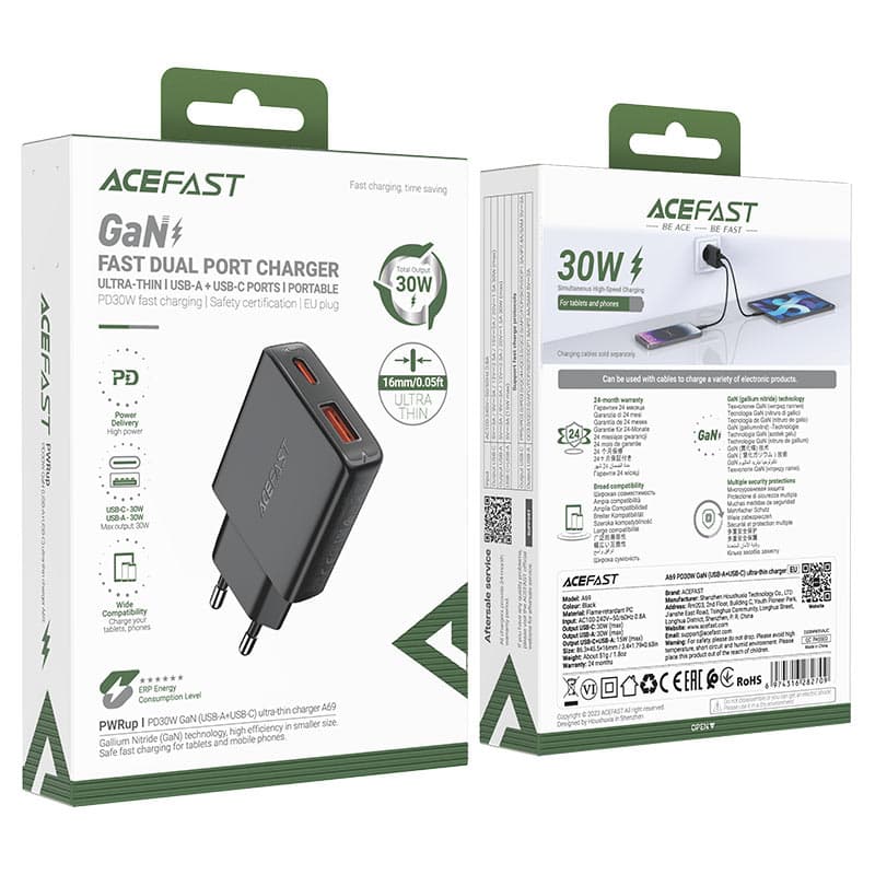 ACEFAST A69 Adapter Fast Dual Charger Ultra-thin |GaN 