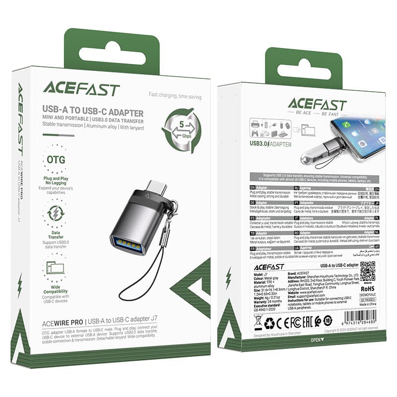 ACEFAST J7 USB-A to USB-C Adapter | Data Transfer 10Gbps