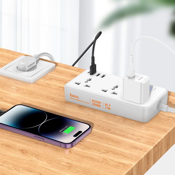 HOCO AC7A 10A 17W 7-Port USB Charger 3USB-A+1USB-C+3AC Fast Charging Desktop Charging Station