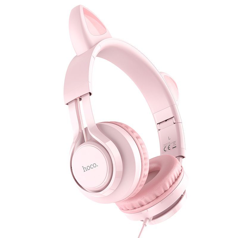 HOCO W36 Cat Ear Headphones for Kids Wired with Microphone 3.5mm Plug Cord Length 1.2m Compatible with Phones and Tablets - Dream Blue