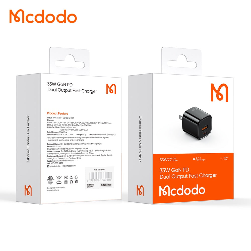 Mcdodo 33W GAN PD Dual Output Fast Charger