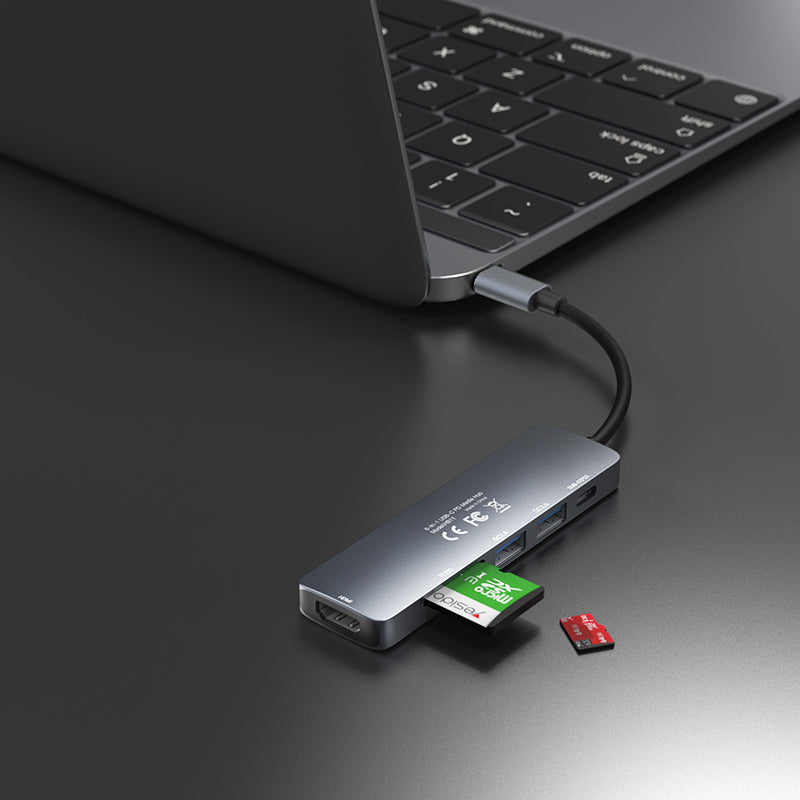 Yesido HB11 6-in-1 Aluminium Alloy USB-C Multiport Hub Adapter with 4K HDMI & Card Reader