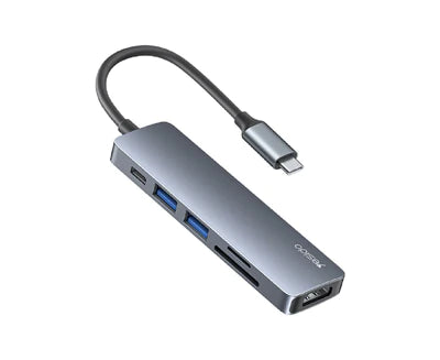 Yesido HB11 6-in-1 Aluminium Alloy USB-C Multiport Hub Adapter with 4K HDMI & Card Reader
