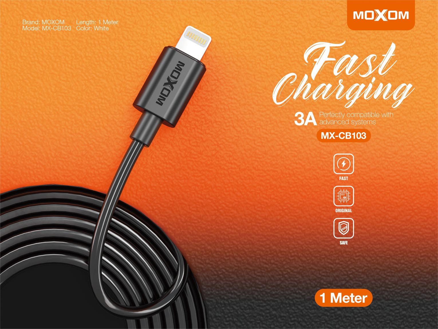 Moxom MX-CB103 Fast Charging 1M Cable 3A Lightning