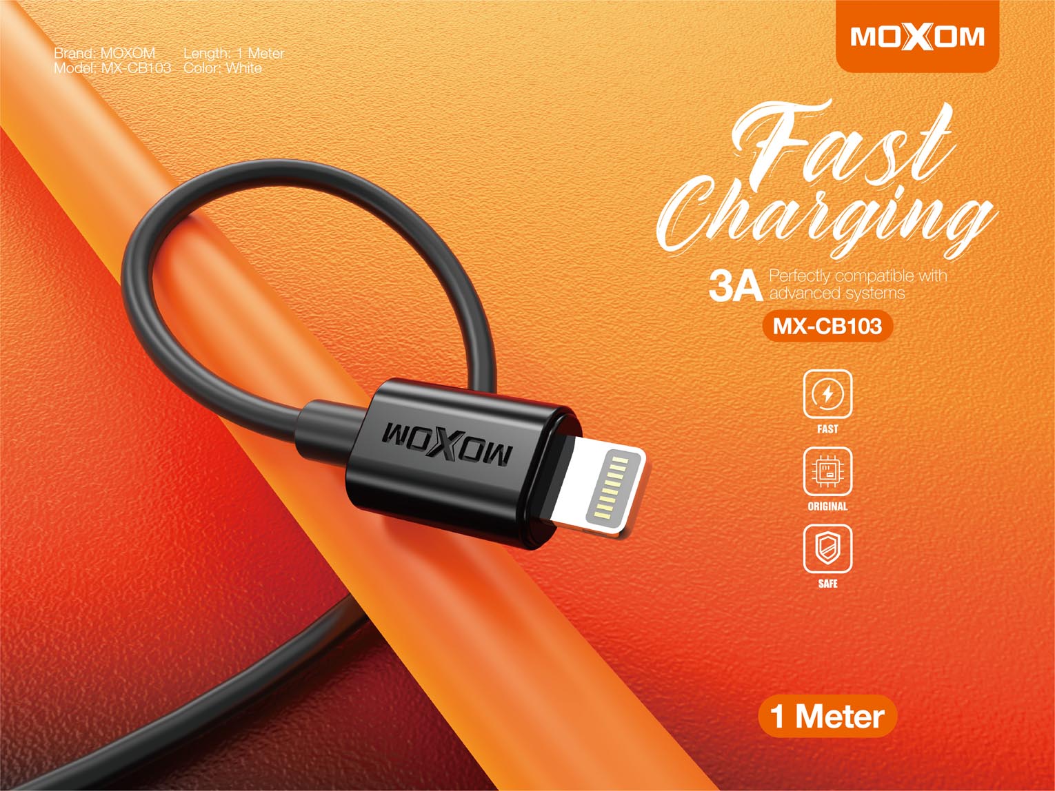 Moxom MX-CB103 Fast Charging 1M Cable 3A Lightning