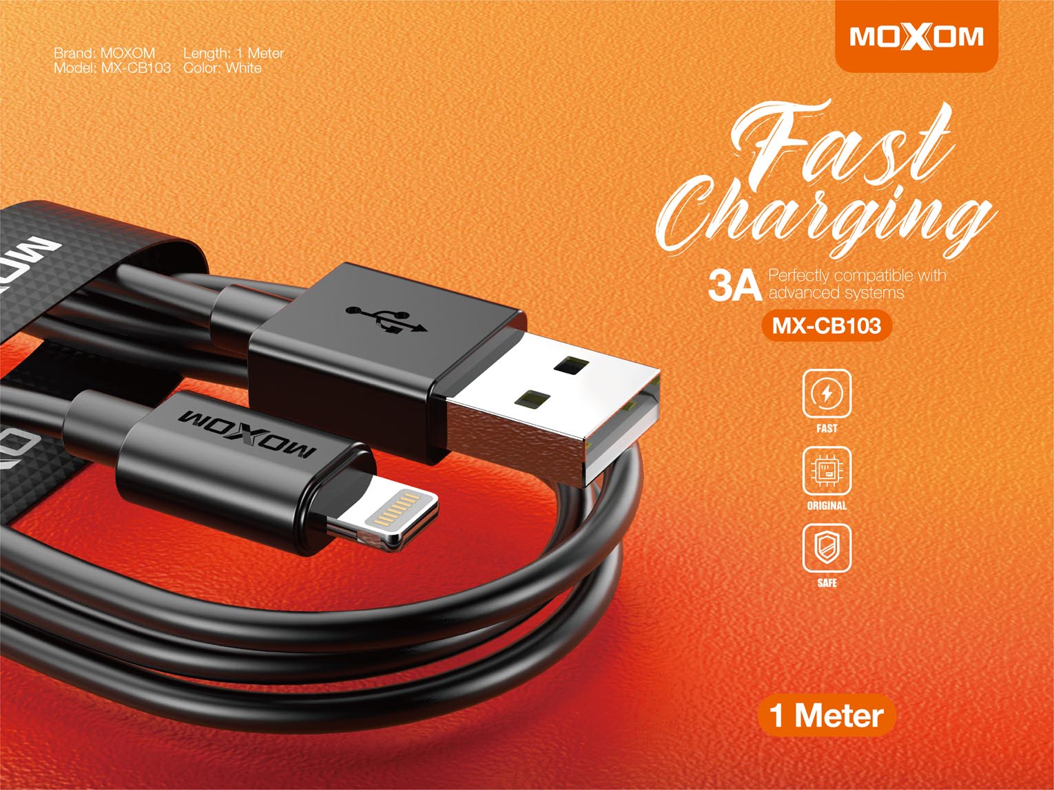 Moxom MX-CB103 Fast Charging 1M Cable 3A Lightning