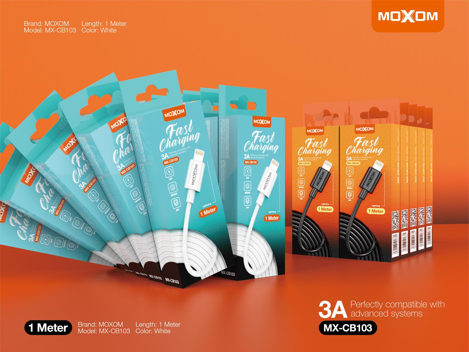 Moxom MX-CB103 Fast Charging 1M Cable 3A Lightning