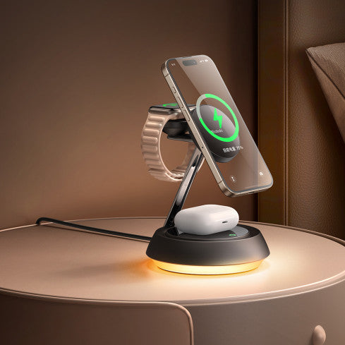 MCDODO CH495 3 IN 1 MAGNETIC WIRELESS CHARGING STAND WITH NIGHT LIGHT - BLACK