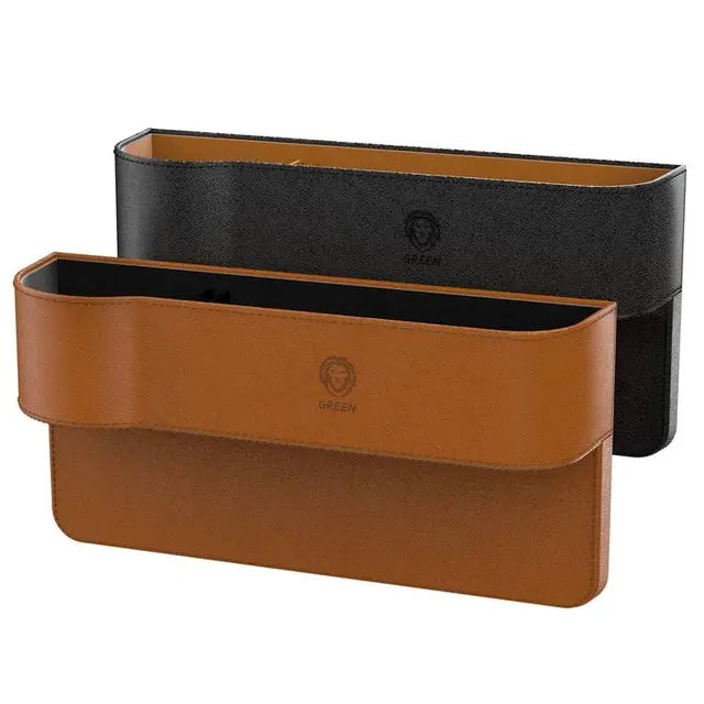 Green Leather Universal Car Seats Organizer, Insert Between Seat & Console, Keep Car More Clean and Organized, Brown