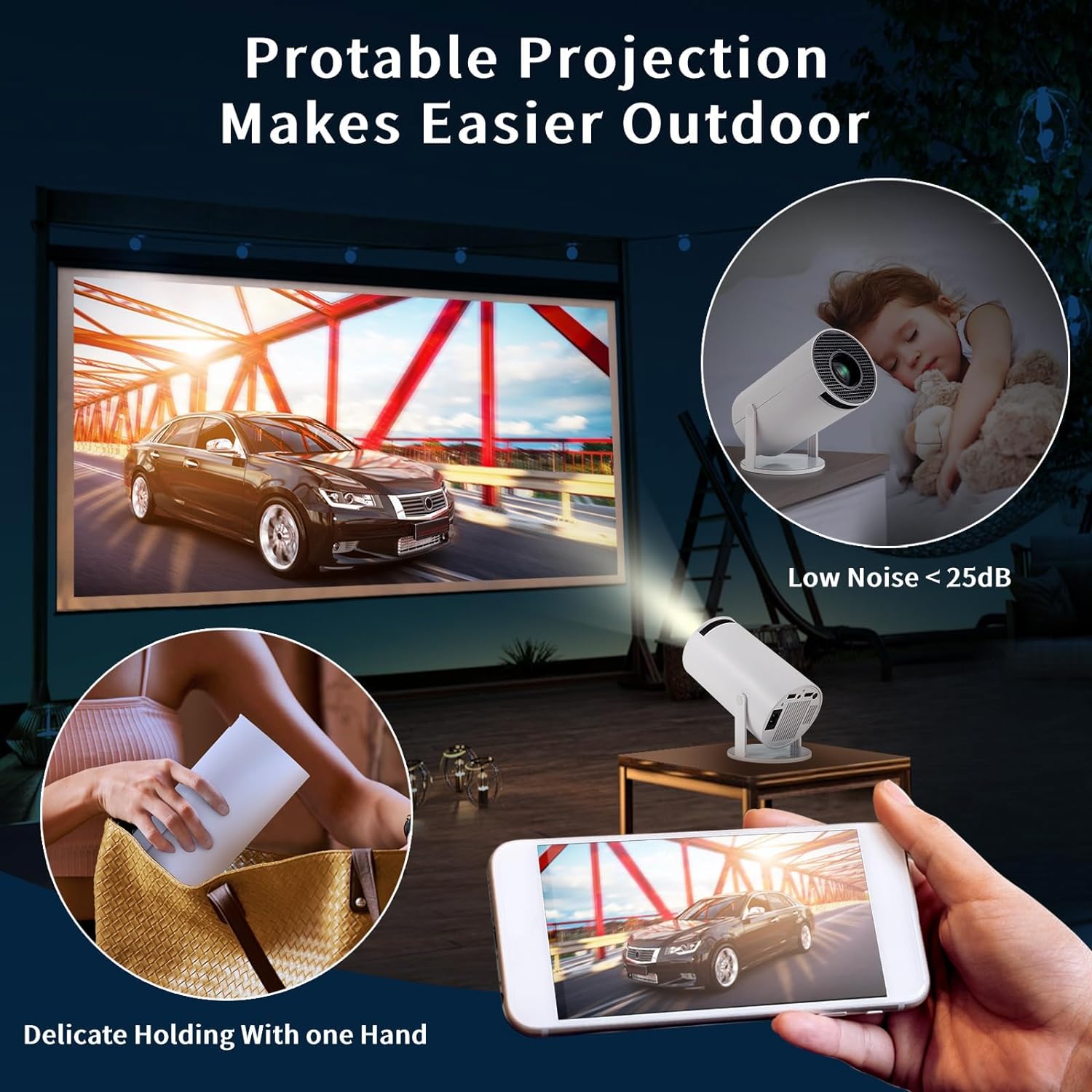 Universal HY300 Ultra HD High Dynamic Range 180 Degree Flip Portable Projector