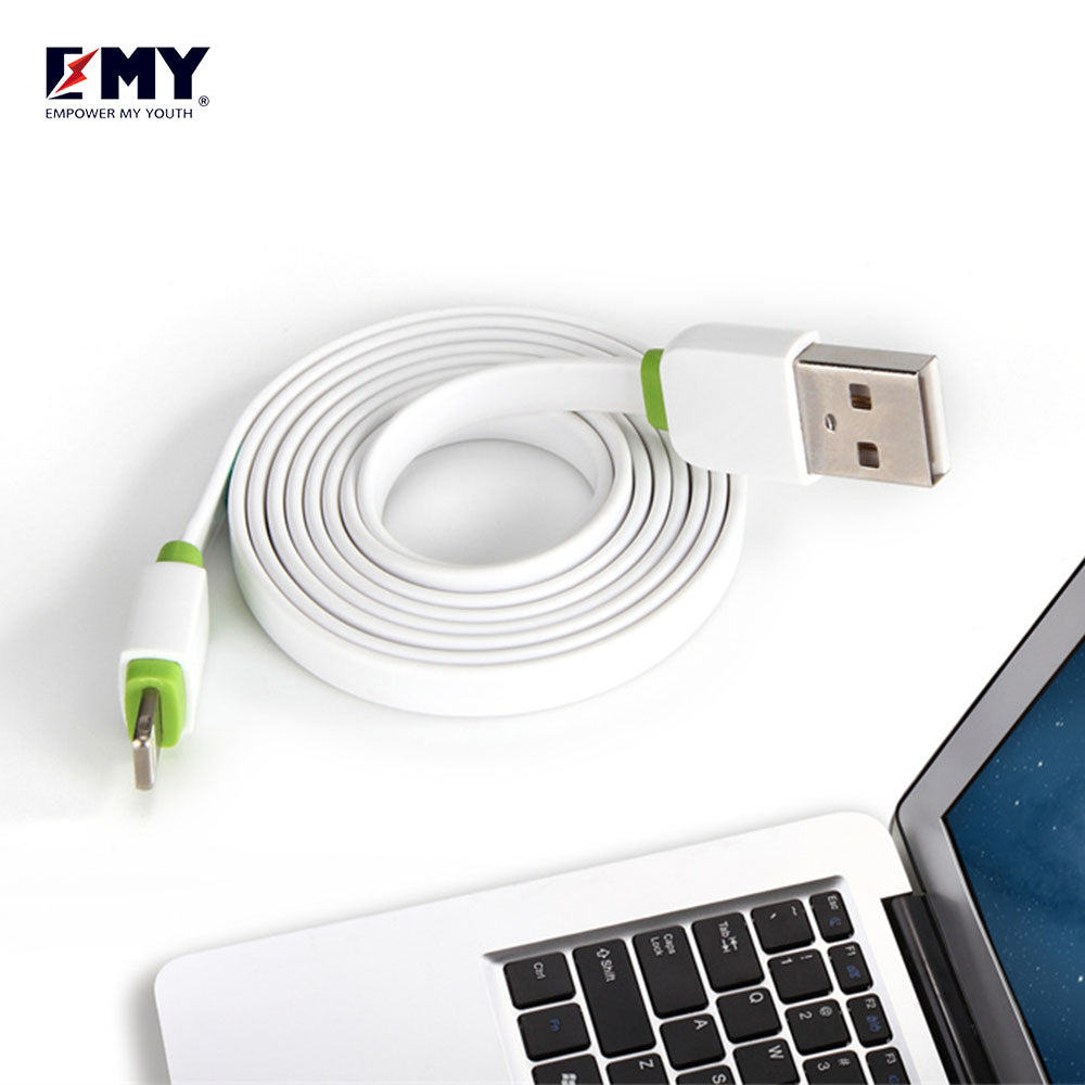 EMY Flat Lightning Cable For Apple iPhone 2A Fast Charging USB Data Cable 1m