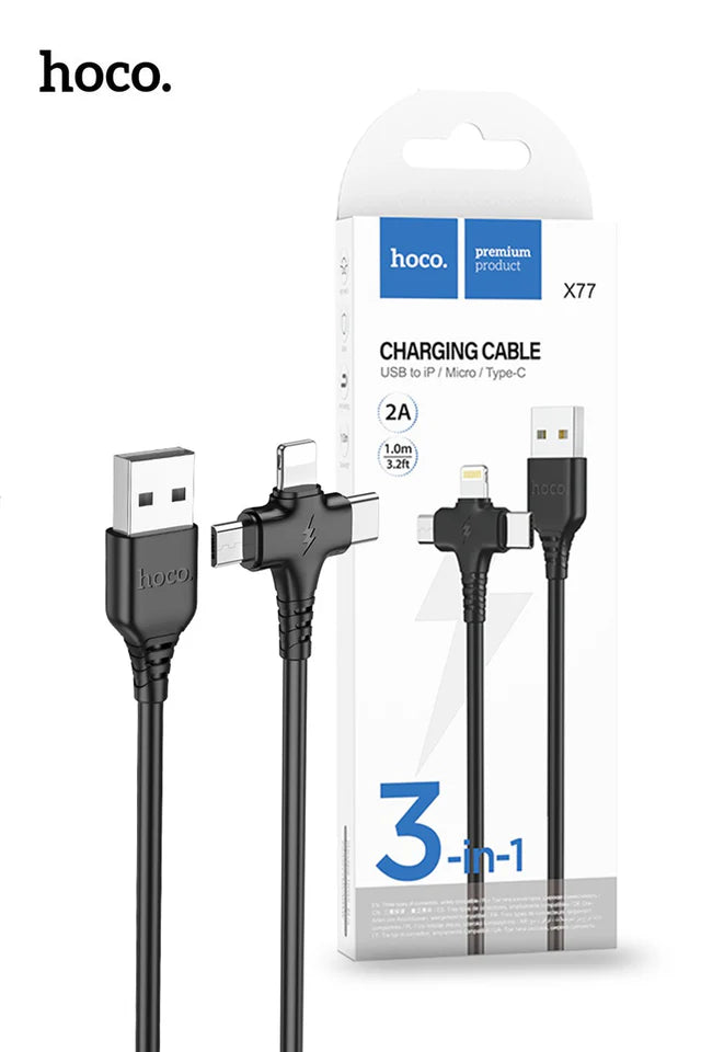 Hoco X77 3 in 1 USB-A to Lightning, USB-C, Micro-USB
