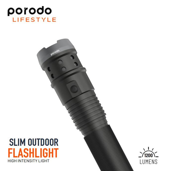 Porodo Slim Outdoor Flashlight High Intensity Light 1200 Lumens
