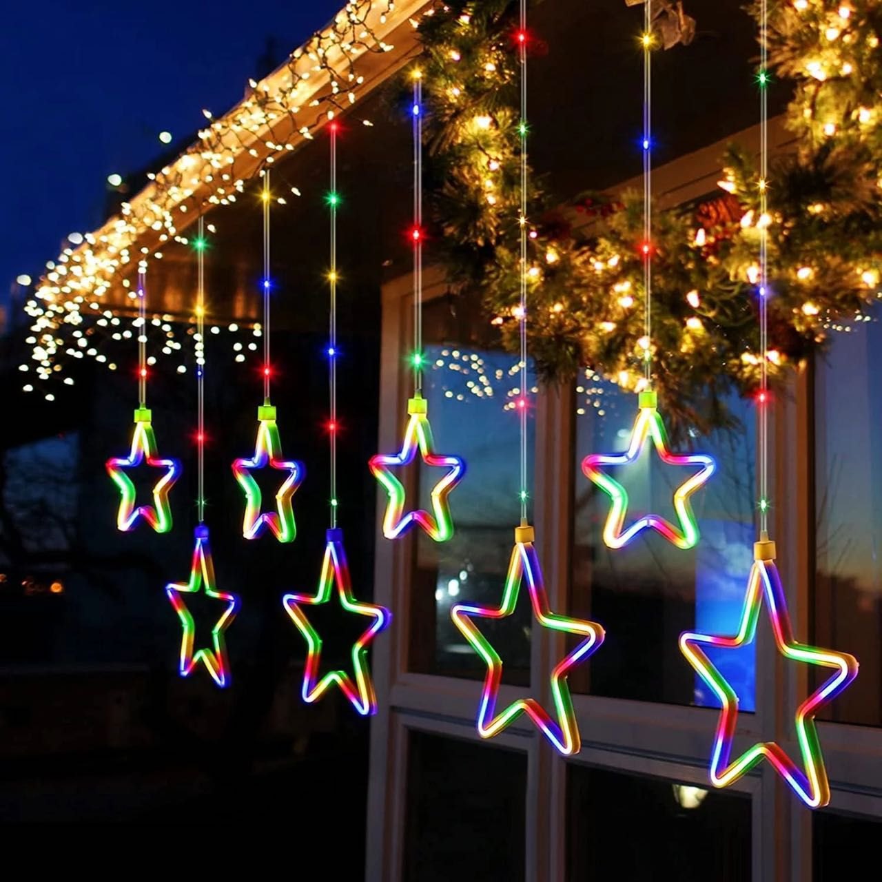 TLISMI Neon Star Curtain String Lights Multicolor 9