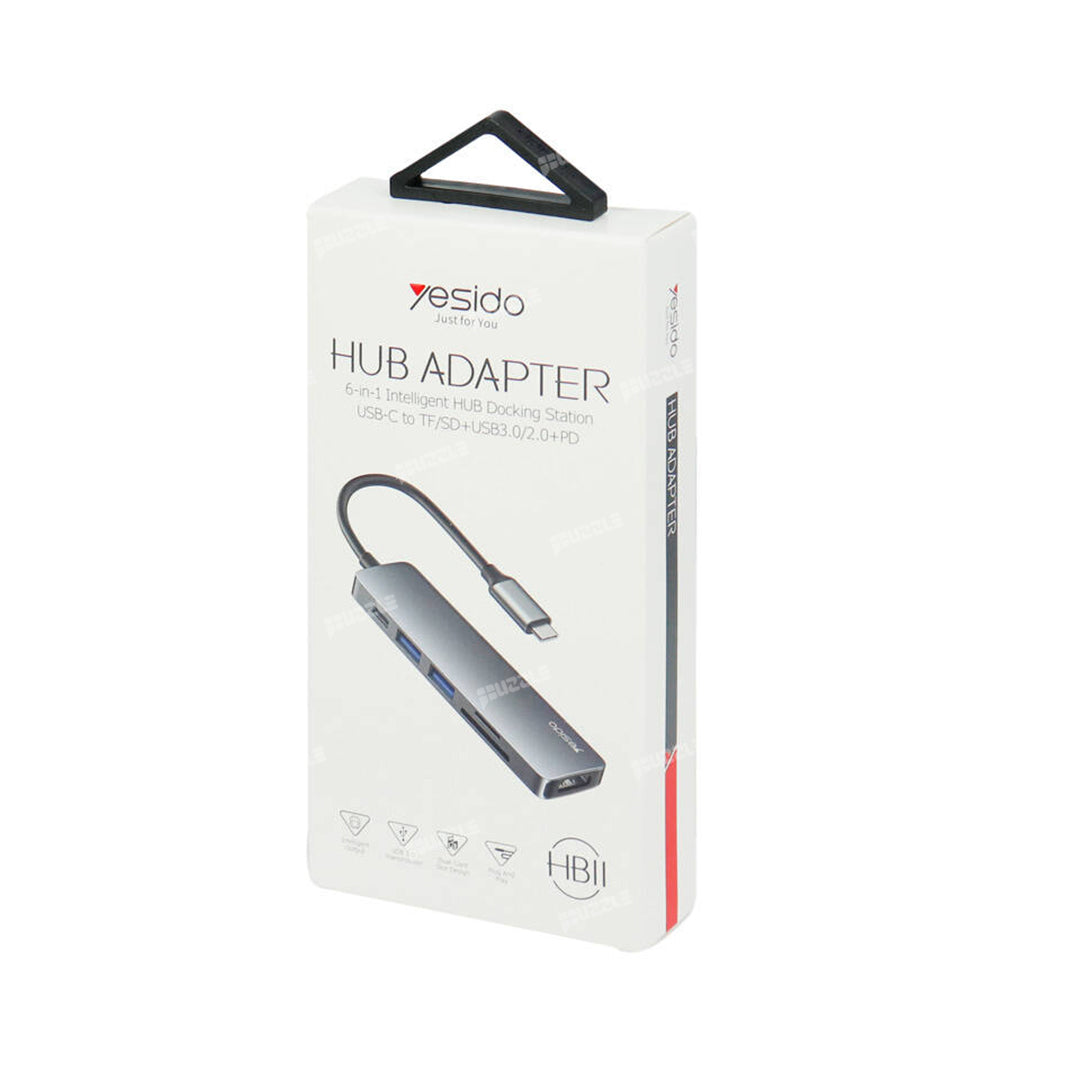 Yesido HB11 6-in-1 Aluminium Alloy USB-C Multiport Hub Adapter with 4K HDMI & Card Reader