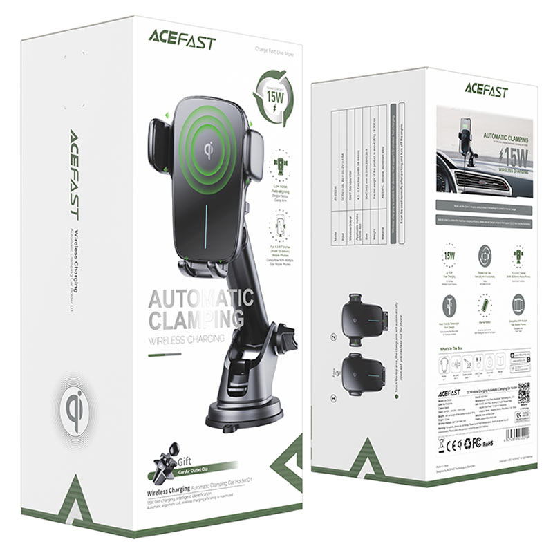 Fast Wireless Charger Car Mount Holder Auto-Aligning D1 15W