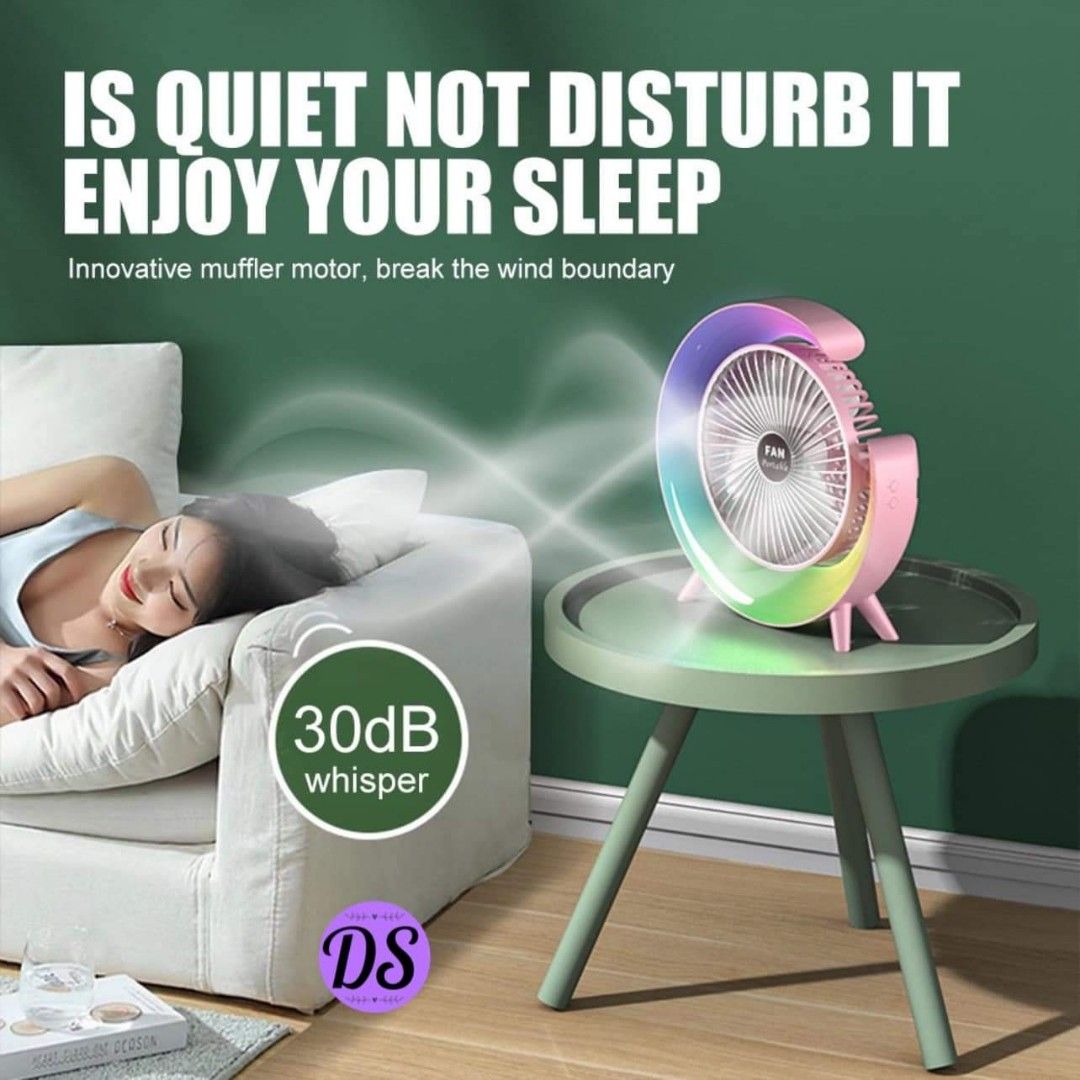 Multifunctional Colorful desktop small fan, portable floor mounted fan with light, USB charging personal fan, air circulation fan, 5-light, large capacity battery