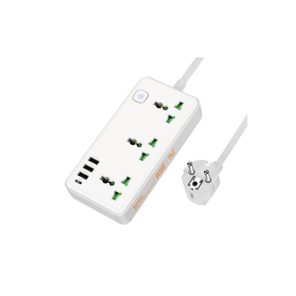 HOCO AC7A 10A 17W 7-Port USB Charger 3USB-A+1USB-C+3AC Fast Charging Desktop Charging Station