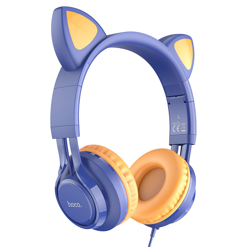 HOCO W36 Cat Ear Headphones for Kids Wired with Microphone 3.5mm Plug Cord Length 1.2m Compatible with Phones and Tablets - Dream Blue
